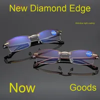 2025 hommes diamant coupe bord lunettes de lecture Anti-bleu clair bleu Film intégré en gros métal lunettes de lecture