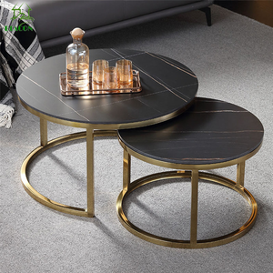 Modern <strong>White</strong> Black Living Room Center Marble Top Round Gold <strong>Nesting</strong> Coffee <strong>Table</strong> for Home - Product Image 1