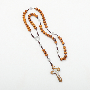 2024 cattolico rosario rotondo perline di legno fatte a mano linea cristiana Vintage croce ornamento lungo <span class=keywords><strong>corda</strong></span> rosario collana - Product Image 5