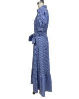 Robe chemise à manches bouffantes à col rabattu et à taille nouée pour femmes