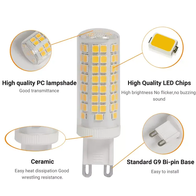 G9Led電球Ac120vフリッカーなし2700k-6500kコーン電球セラミックランプボディ高速熱放散高輝度光源