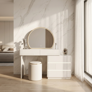 Table de maquillage moderne avec miroir éclairé et tiroirs de rangement pour meubles de chambre - Product Image 3