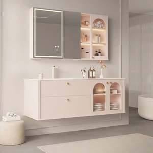 French Romantic Pink Wood <b>Bathroom</b> <b>Cabinet</b> Easy to Clean Single <b>Bathroom</b> Vanity with extra <b>Large</b> Space - Product Image 1