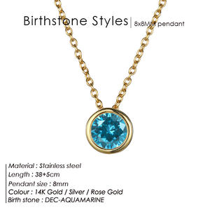 Grosir 8mm baja nirkarat Rhinestones 12 bulan batu kelahiran liontin Lucky Birthstone Charms kalung - Product Image 5