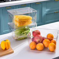 Transparante PET Plastic Pantry Organizer Bakjes 6 Stuks Voedsel Opbergbakjes Met Handvat Anti-Slip Bodem Voor Koelkast Vriezer Organisatie BPA-Vrij