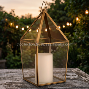 Lanterne en verre et laiton, porte-bougie rectangulaire, résistant à la chaleur, décoration pour la maison - Product Image 3