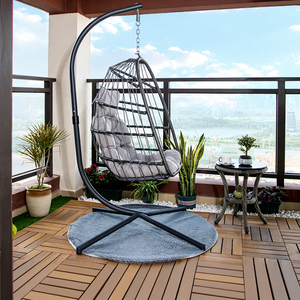 Sedia <span class=keywords><strong>a</strong></span> dondolo sospesa moderna grigio scuro in metallo intrecciato per esterni con cuscino e copertura per patio, giardino, camera da letto e soggiorno - Product Image 1