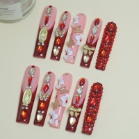 Faux ongles de luxe à presser, longs, forme cercueil carrée, avec art 3D, faits main, fournitures pour ongles