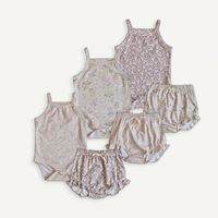 Baju Terusan Bayi Perempuan Motif Cetak Tanpa Lengan, Romper Selempang Bayi Katun, Celana Baju Bayi