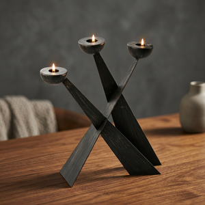 Premium <b>Black</b> Metal Triple Candle <b>Holder</b> Stand Modern Geometric Taper <b>Candlestick</b> Decorative Tabletop Home Dining Decor Elegance - Product Image 5