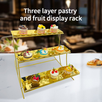 Rak Kue Pernikahan Modern Buatan Tangan dari Baja Anti Karat Emas, Dua Lapis, Dapat Digunakan Kembali, Rak Penyimpanan Serbaguna untuk Kue dan Dessert