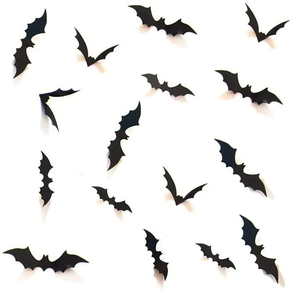 28Pcs Black PVC 3D Decorative Scary Bats Wall Sticker Halloween Eve Home Window Decoration Set DIY Halloween Party Supplies