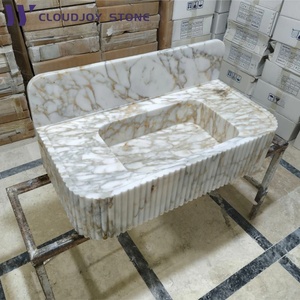 Évier de salle de bain mural moderne en marbre doré Calacata Meuble-lavabo pour maquillage Évier de cuisine pour la maison pour la main - Product Image 1