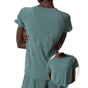 Camiseta Deportiva de Yoga para Mujer, Suave como la Mantequilla, Transpirable, de Malla, para Gimnasio, Absorbe la Humedad, Secado Rápido, Logotipo Frontal, Estampado Sólido - Product Image 3