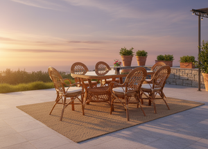 Juego de Comedor de Ratán/Mimbre Asiático Antiguo Inspirado en Java con Mesa Larga para Uso en Hoteles, Villas y Hogares - Product Image 3