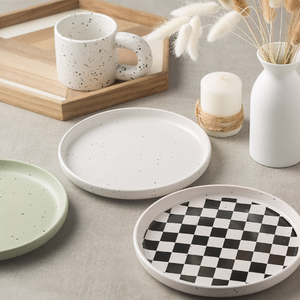 High Quality Splashed Ink Checkerboard Patterned Modern Stoneware <b>Ceramic</b> Handpainted Kitchen <b>Plate</b> Eco-Friendly Dishwasher Safe - Product Image 2