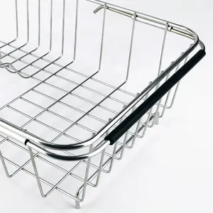 Stainless Steel Expandable Sink Above Drainage Basket Kitchen Dish Drying Rack Metal Wire Drainer Basket Storage Baskets