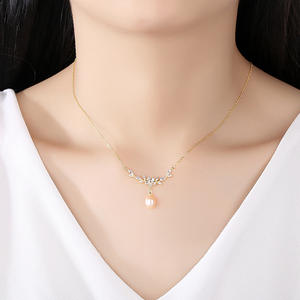 Collier pendentif en argent sterling S925 en gros, collier en perles d'eau douce serti de zircon pour femmes, best-seller - Product Image 2