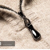 Pull en maille côtelée pour homme, coupe ajustée, col montant, demi-fermeture éclair, en laine et cachemire, style luxe discret, avec logo personnalisé OEM