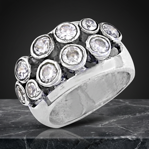 Art Palace Sterling Silver Cluster <b>Ring</b> With Round <b>Crystal</b> Rhinestones Bezel Setting Vintage Style Unisex Jewelry - Product Image 2
