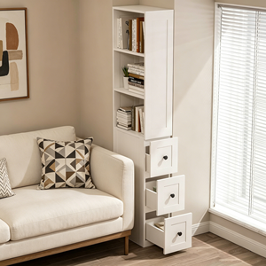 Modern Durable <strong>Bathroom</strong> Storage <strong>Cabinet</strong> <strong>Tall</strong> Thin White with 3 Adjustable Shelves &amp; 3-level Drawers for Apartment &amp; Hotel Use - Product Image 2