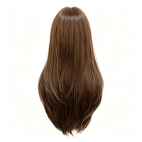 Perruque droite superposée style coréen avec frange aérienne, châtain clair, ligne de cheveux naturelle, pour usage quotidien et séances photo