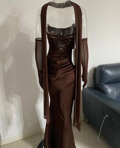 Nuovi Arrivi Primavera Estate 2026: Abiti da Donna alla Moda con Spalle Scoperte, Sciarpa, Rete, Vestibilità Aderente, Maxi, Arricciati, Sexy, con Allacciatura sulla <span class=keywords><strong>Schiena</strong></span> - Product Image 4