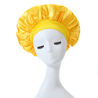 Bonnet de nuit en satin soyeux uni avec logo personnalisé, bord large, pour femme, avec bande élastique