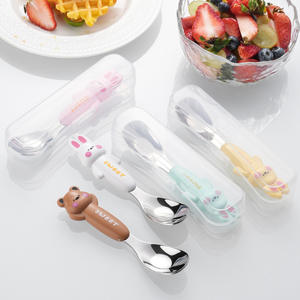 Cuillère à lingot de dessin animé en acier inoxydable 316, vaisselle pour enfants mignon lapin ours, cuillère alimentaire supplémentaire portable - Product Image 2