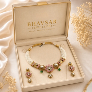 925 <b>Silver</b> Floral Kundan <b>Necklace</b> <b>Set</b> Traditional Indian Bridal Jewelry Handmade Pearl Beaded Choker Earrings <b>Set</b> for Women - Product Image 5
