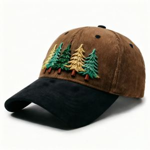 Casquette de baseball en velours côtelé à visière incurvée, bicolore, avec broderie de lettres, réglable, style rétro, protection solaire, casquette de papa - Product Image 4