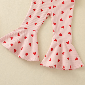 Vêtements d'été pour enfants, combinaison à imprimé floral en forme de cœur pour bébés filles, combinaison à pattes d'éléphant - Product Image 6