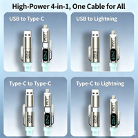 Câble de charge rapide en silicone 4-en-1 USB-C vers USB-C et 8 broches avec affichage numérique 240W pour téléphone, tablette, ordinateur portable (OEM)