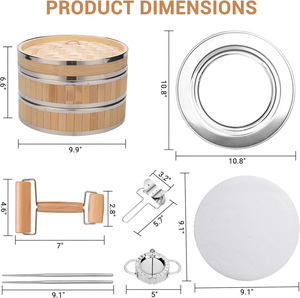 Two Tier Bamboo Steamer Basket Reusable Silicone Liner Eco-Friendly 2L Capacity for Cooking Dim Sum Bao Buns Rice <strong>Fish</strong> Meat - Product Image 3