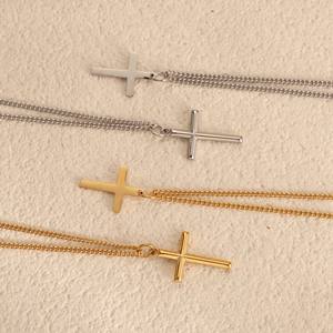 Collar de Cruz de Oro PVD de 18K sin deslustre para hombre, joyería impermeable de acero inoxidable, collar de Cruz de cadena cubana - Product Image 6