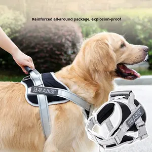 Arnés de moda para mascotas para perros medianos a grandes Anti-Pull para decoraciones de cinta de diseño de velcro para correa dorada para caminar - Product Image 5