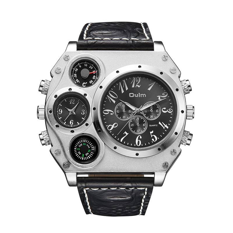 Oulm Luxury Big Dial Quartz Watches for Men - Dual Time Zone