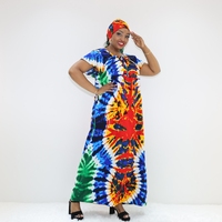 Gaun Maxi Boubou Cotton Radial Abstract Print dengan Lengan Pendek dan Leher Bulat KT01-696FY