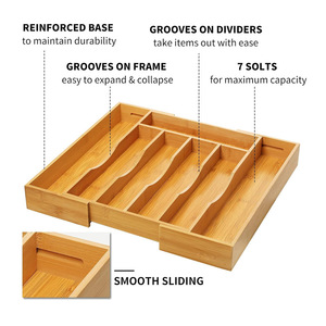 Bamboo Drawer Organizer Expandable Rectangular Cutlery <b>Storage</b> <b>Box</b> <b>Kitchen</b> Silverware Holder Jewelry Tray 18L - Product Image 3