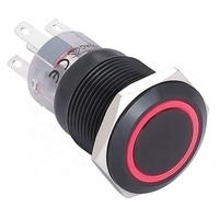 ONPOW – interrupteur à bouton-poussoir momentané en métal noir de style moderne 19mm avec 12v 24v 36v 110v 220v LED (LAS1-AGQ-E/A) CE, RoHS