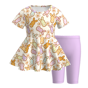 Abbigliamento Casual Biologico Personalizzato per Bambine, Top Peplum a Maniche Corte Primavera/Estate con Stampa Coniglietto e Leggings Capri - Product Image 5