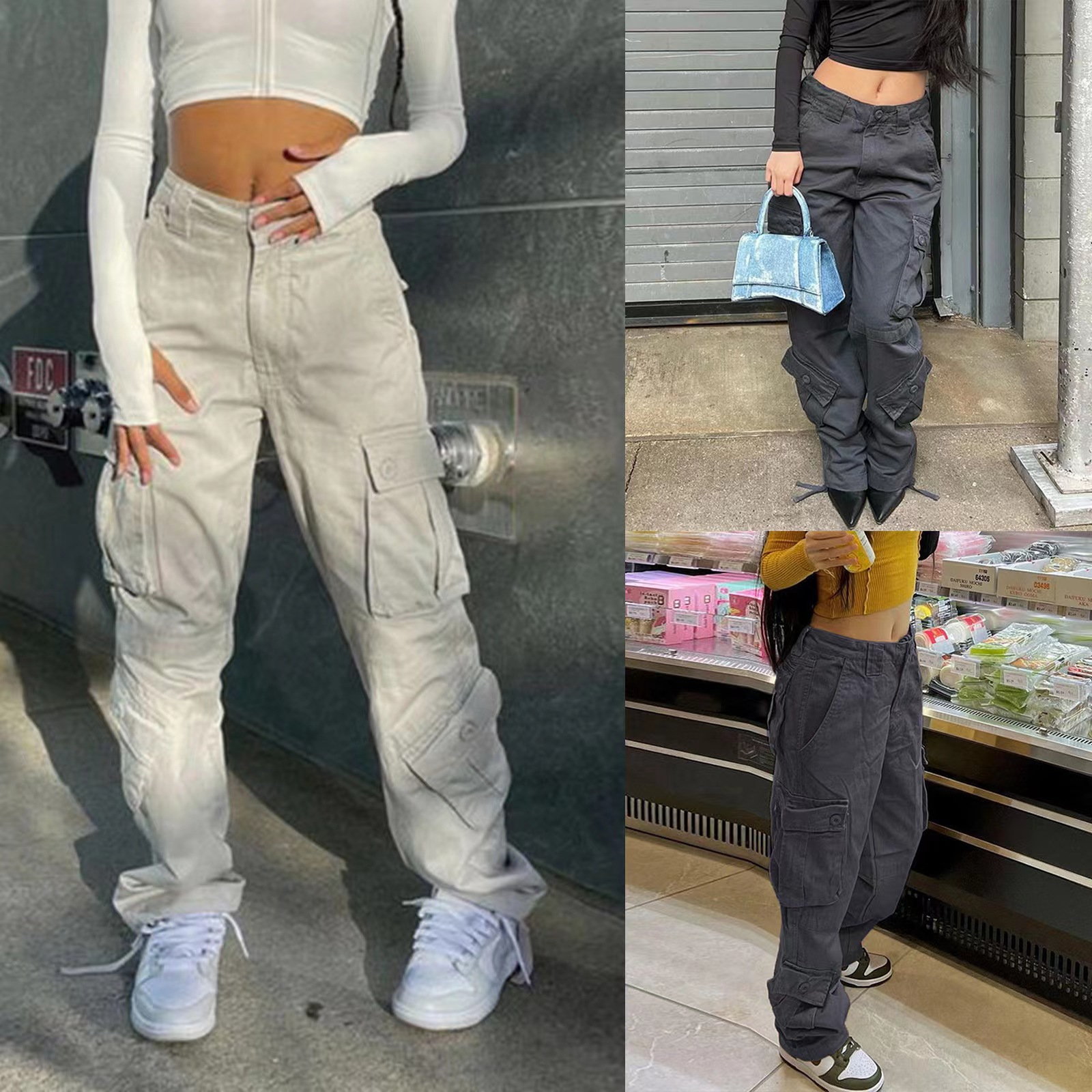 Women's clothing ins Street style American style multi-pocket belt leisure cargo pant