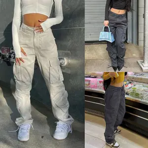 Abbigliamento donna ins Street style pantaloni cargo per il tempo libero con cintura multi-tasca in stile americano