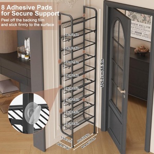 Organisateur de chaussures autoportant à 9 niveaux avec 12 crochets, support de rangement vertical adhésif pour entrée et dressing, capacité 18 paires de chaussures - Product Image 2