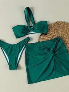 ชุดว่ายน้ำสตรี3ชิ้น7สีชุดบิกินี่และกระโปรงสไตล์บราซิลชุดบิกินี่และกระโปรงพันตัวหนึ่งไหล่ชุดว่ายน้ำมินิกระโปรงคลุม - Product Image 6