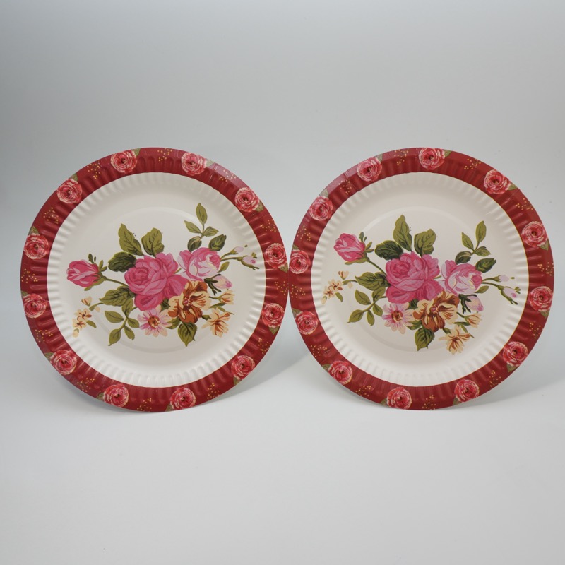 Disposable Floral Design Paper Plates for Birthdays & Holidays Cross-Border Stamping Printing for Foreign Trade Supply & Bowls