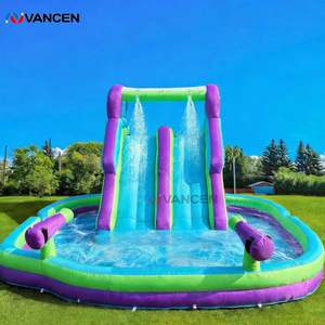 Toboggan aquatique gonflable <span class=keywords><strong>pour</strong></span> enfants, double toboggan et mur d'escalade avec <span class=keywords><strong>piscine</strong></span> à jets d'eau, château gonflable extérieur en Oxford, amusement estival, livraison rapide - Product Image 1