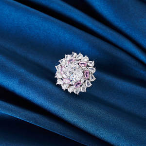 Rinntin S925 Sterling Zilver Roze Diamanten Ring Partij Vrouwen Ijs Bloem 8a Zirkonia Luxe Trouwringen Voor Vrouwen - Product Image 4