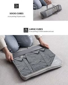 Ensemble de 6 cubes de rangement pliables minimalistes pour bagages, écologiques, durables, transparents, à motifs, réglables et légers - Product Image 6