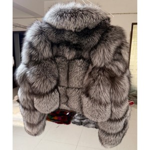 Veste chaude en fourrure de renard véritable <span class=keywords><strong>RX</strong></span> Natural White Cropped pour femmes, col rabattu, hiver, épaisse, luxe, véritable fourrure. - Product Image 3